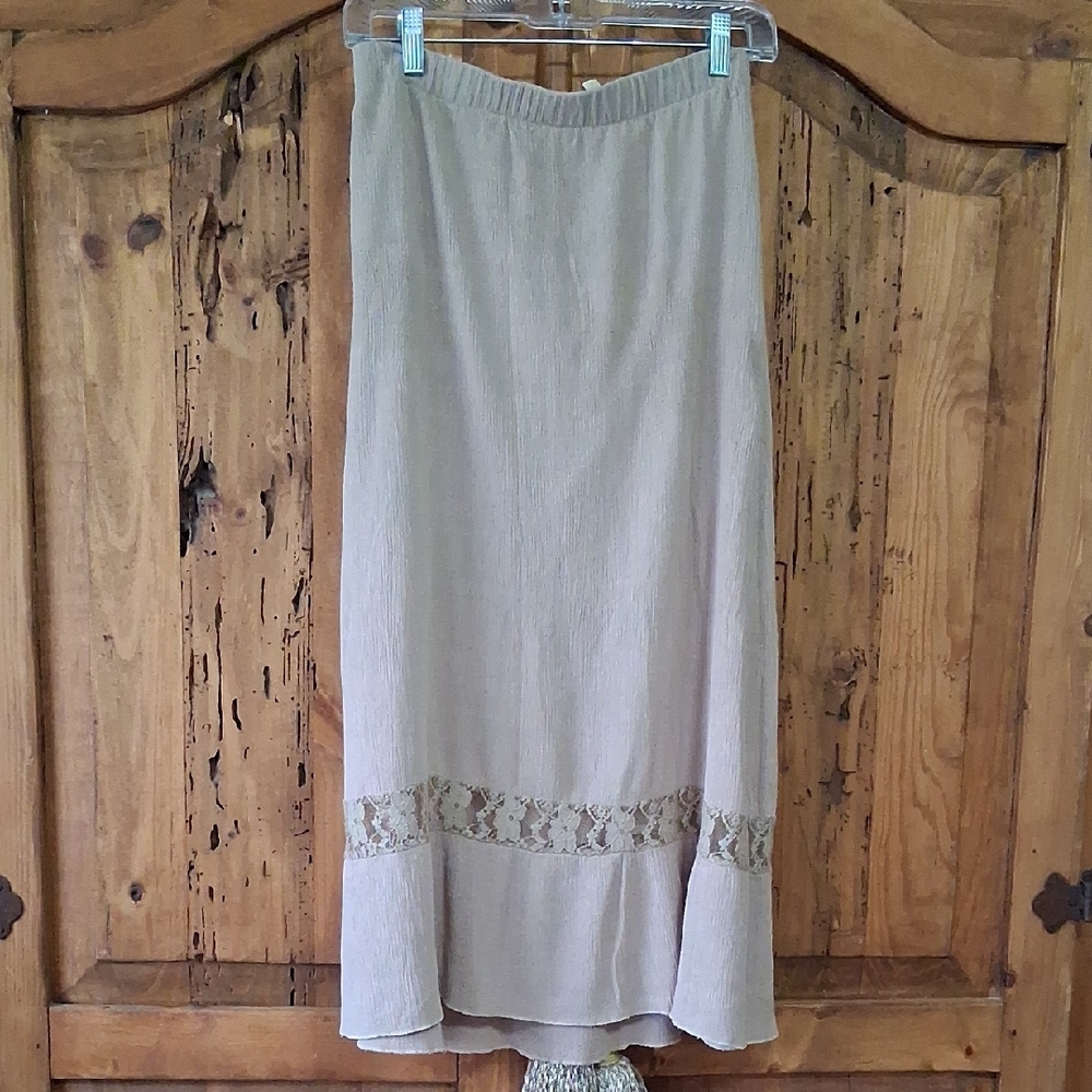 Elegant Tan A-Line Skirt with Lace Detail
